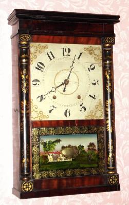C.1830, E. and G. W. Bartholomew, Bristol, Conn., 30-hour time/strike wood movement half column and cornice shelf clock. — Antique Clocks Price Guide