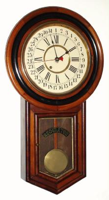 C.1900, New Haven Clock Co., TIME-PIECE REGULATOR No. 1, with calendar, in a walnut long drop case. — Antique Clocks Price Guide