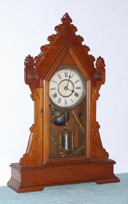 C.1885, New Haven Clock Co., "Clyde", 8-day time/strike mantel clock. — Antique Clocks Price Guide