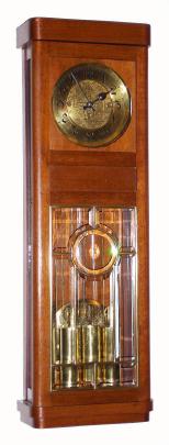 C.1910, German, Gustav Becker, 3-Wt Grand Sonnerie, wall clock in a Deco styled walnut case with a decorative panel with 8 panes of heavy beveled glass. — Antique Clocks Price Guide
