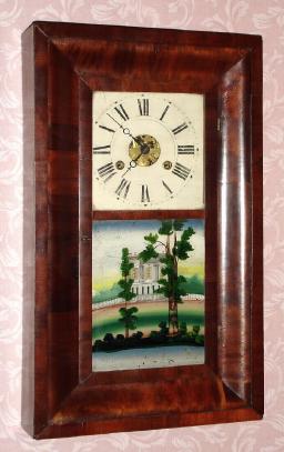 C.1850, Edwin Bunnell, Bristol, Conn., 30-hour time/strike 2-wt, OG shelf clock. — Antique Clocks Price Guide