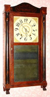 C.1835, Shelden Osborne, Harwinton, Conn., 30-hour time/strike wood movement half column and splat shelf clock. — Antique Clocks Price Guide