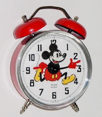 C.1977, (dated), French, under license from Walt Disney, BAYARD MICKEY, alarm clock with external bells. — Antique Clocks Price Guide