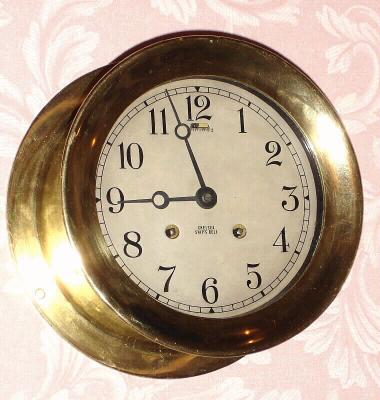 C.1945, Chelsea Clock Co., 8-day, Ship's Bell strike wall clock, WWII era. — Antique Clocks Price Guide