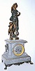 C.1880, French, Guilmet, Mystery Clock, in gray/white veined marble, with double figure spelter statue. 
