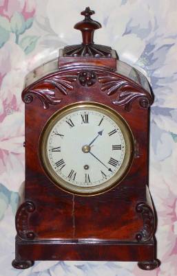 C.1880, English, 8-day fusee mahogany veneered mantel timepiece, miniature, dial 3.6". — Antique Clocks Price Guide