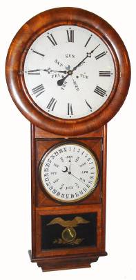 C.1880, Welch, Spring and Co., Bristol, Conn, "Regulator Calendar No. 1" in rosewood, 8-day, 2-wt time and calendar. — Antique Clocks Price Guide