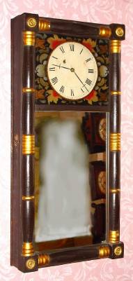 C.1835, Benjamin Morrill, Boscawen, New Hampshire, 8-day wall "mirror" timepiece. This is an unsigned example with a wheelbarrow type movement that is attributed to Morrill. — Antique Clocks Price Guide