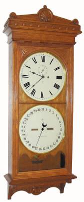 C.1890, Seth Thomas Clock Co., "Office Calendar No. 13", double dial, perpetual calendar, eight day weight driven, with restorations. — Antique Clocks Price Guide