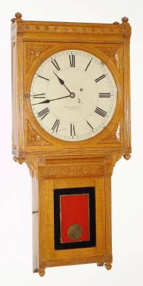 C.1889, E. Howard and Co., "Regulator No. 75", in oak with carved accents, 8-day weight driven. — Antique Clocks Price Guide