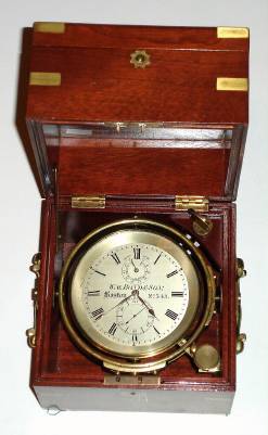 C.1868, Wm. Bond and Son, Boston, Mass, No. 543, 2-day Marine Chronometer, "54" hour up-down dial, now in a C.1980 custom made mahogany box. — Antique Clocks Price Guide