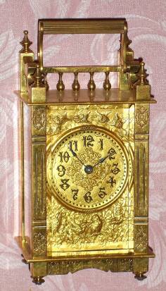 C.1892, Boston Clock Co., 8-day carriage timepiece with the serial number 1822. Exceptional high quality from a company that tried its best to compete with the best French clocks.. — Antique Clocks Price Guide