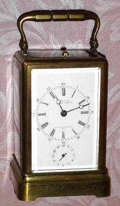 C.1865, French, Leroy and Fils, Brass cased carriage clock, in a one piece case, time, strike, repeat and alarm, both dial and movement signed Leroy and Fils, Palais Royal, Paris, presentation. — Antique Clocks Price Guide