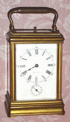 C.1900, French, Drocourt, Brass Cased Carriage clock, Grand Sonnerie, full qtr repeat and alarm, with selector lever in the base, in a Cannelee case. — Antique Clocks Price Guide