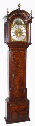 C.1780, English, (Isaac) Hadwen, Liverpool, Brass dial tall case in a mahogany veneer case with chamfered corners, 2-wt bell strike, 8-day, center sweep seconds and rolling moon. — Antique Clocks Price Guide