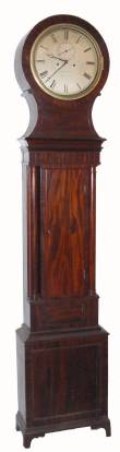 C.1810, Scottish, James Whitelaw, Edinburgh, round silvered dial, bell strike tall clock, in a mahogany veneer case. — Antique Clocks Price Guide