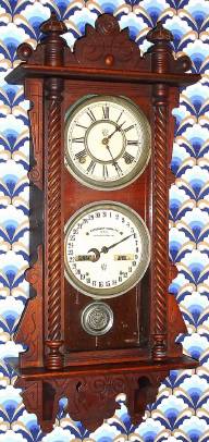 C.1891, Waterbury Clock Co., "Calendar No. 36", double dial perpetual calendar, walnut case, 8-day. — Antique Clocks Price Guide