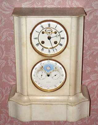 C.1890, French, Achille Brocot and Fils, Double Dial Perpetual Calendar, in a white marble case with restorations. — Antique Clocks Price Guide