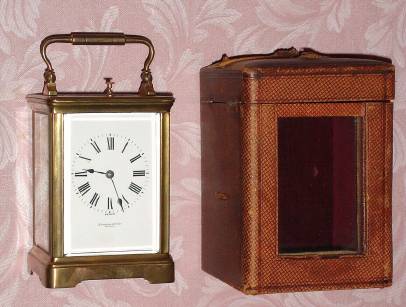 C.1900, Brass Cased Carriage Clock, time, strike and repeat, in a clean Corniche case, and with original travel case — Antique Clocks Price Guide