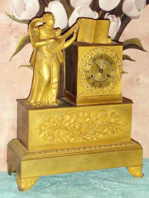 C.1850, French, 8-day time/strike silk thread suspension figural mantel clock, Mandolin Player, ormolu. — Antique Clocks Price Guide