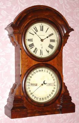 C.1871, (dated label) Seth Thomas, Parlor Calendar No. 4 in walnut, 8-day time and strike, double dial perpetual calendar. — Antique Clocks Price Guide