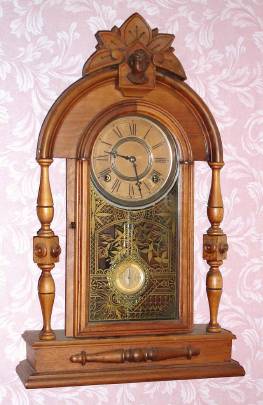 C.1880, F. Kroeber, NY, TOPEKA  model walnut parlor clock, 8-day, time and gong strike, patent Indicator pendulum. — Antique Clocks Price Guide