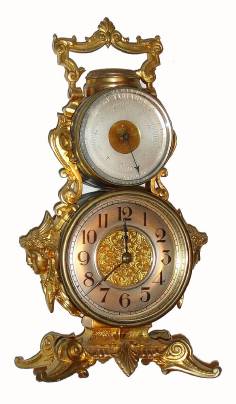 C.1890, French, Clock and Barometer,  set into a gilt spelter and sheet brass case. — Antique Clocks Price Guide