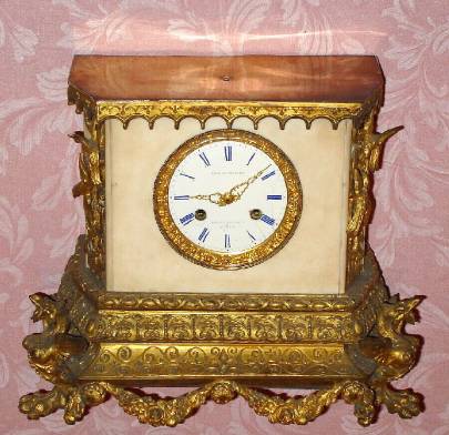 C.1900, French, Vincenti and Cie, for Alfred Chapron, Rue de Bouloi 4, Paris, 8-day time/strike gilt brass and marble mantel clock. — Antique Clocks Price Guide