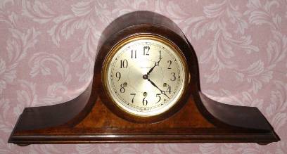 C.1930, SethThomas Clock Co., "Cymbal 4", 8-day time/strike Westminster chime tambour mantel clock. — Antique Clocks Price Guide