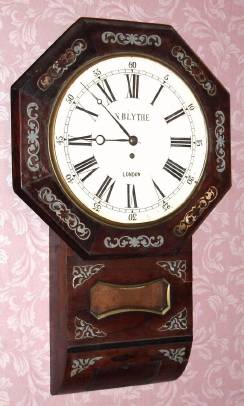C.1880, English, 8-day fusee wall timepiece, drop octagon with inlay. — Antique Clocks Price Guide