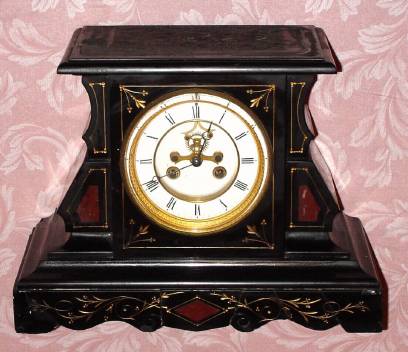 C.1900 French, 8-day time/strike black marble mantel clock, incomplete case, good open escapement movement. — Antique Clocks Price Guide