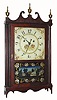 C.1825, Silas Hoadley, Plymouth, Conn, 30-hour time/strike upside down wood movement pillar and scroll shelf clock.