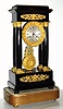 C.1870, French, 4-Column Empire style mantel clock with base and repaired glass dome. 