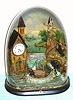 C.1870, French, Clock and Musical Automaton with pitching ship, running brook [rotating glass tube] , water wheel and windmill, under broken/taped glass dome. 