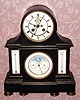 C.1885, French, Brocot [signed on Mov't], double dial perpetual calendar clock, bell strike, 8-day with center seconds hand, and C+F scale thermometers, retailed in St. Pertersbourg, Russia. 