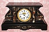 C.1895, Boston Clock Co., Boston, 8-day time/strike tandem wind lever escapement black marble mantel clock, visible lever escapement with engraved cocks. 