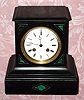 C.1900, French, Japy Freres, 8-day time and strike black marble case with malachite inserts mantel clock. 
