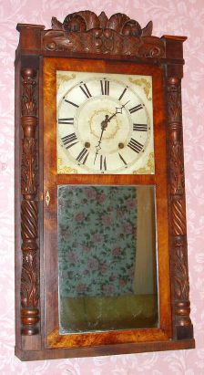 C.1835, Riley Whiting, Carved column and splat, 30 hour wooden works, full size. — Antique Clocks Price Guide