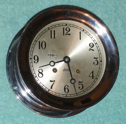 C.1976 Chelsea Clock Co., "The Chelsea" 6" dial-diameter clock with 8-day time and ship's bell. — Antique Clocks Price Guide