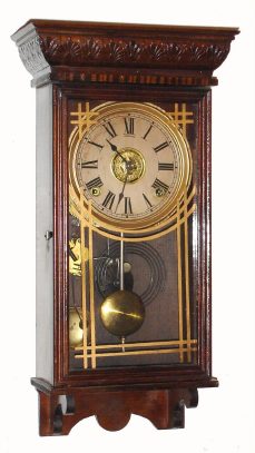 C.1919, Sessions Clock Co., HOME No. 2, miniature "Store Regulator", 8-day, time, strike and alarm, with mahogany finish. — Antique Clocks Price Guide