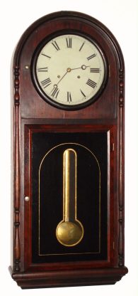 C.1878, Welch, Spring and Co., Bristol, Conn: Rosewood round-top wall clock with 2-weight eight-day time-only movement. — Antique Clocks Price Guide