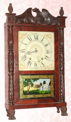C.1831, Atkins and Downs for George Mitchell, short-drop carved column and splat transition clock, 30-hr time and strike wood movement. — Antique Clocks Price Guide