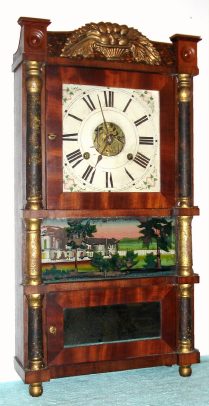 C.1840 Birge, Mallory and Co., Bristol, Conn, Miniature triple decker shelf clock with 30-hr time and strike brass movement. — Antique Clocks Price Guide