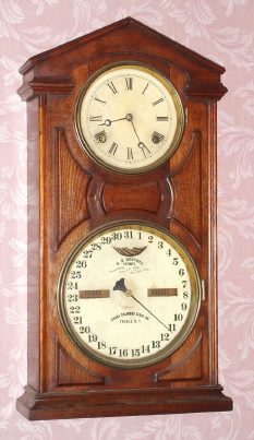 C.1874, Ithaca Calendar Clock Co., No. 7 Shelf Cottage, double dial perpetual calendar, 8-day time and strike movement. — Antique Clocks Price Guide