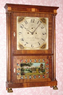 C.1825, Lucius B. Bradley, Watertown, Conn,  case-on-case mahogany shelf clock with 8-day time and strike Salem-Bridge mov't. — Antique Clocks Price Guide