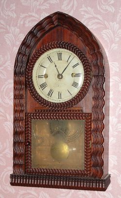 C.1850, Forestville Mfg., [J. C. Brown] Bristol, Conn, Mahogany beehive clock with ripple applied molding and 8-day time and strike fusee movement. — Antique Clocks Price Guide