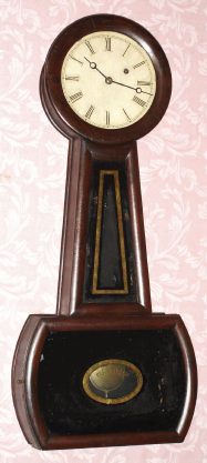 C.1850, Eli Holden, (Philadelphia), No. 5 Banjo, 1-weight, 8-day, in a dark grained fruitwood case. — Antique Clocks Price Guide