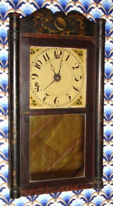 C.1833 Silas Hoadley, Plymouth, Conn, Miniature pillar and splat alarm timepiece with wood movement. — Antique Clocks Price Guide