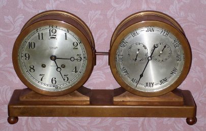 C.1927, Chelsea Clock Co., Boston, DESK SET with calendar feature, serial 181800, for Tiffany and Co., New York, 6 inch dials. — Antique Clocks Price Guide