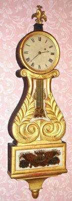 C.1830, Massachusetts Gilt Lyre over box, 1-wt, 8-day wall timepiece. — Antique Clocks Price Guide